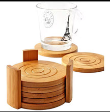 6PCS Round Bamboo Coaster Set shown from another angle (Bamboo)