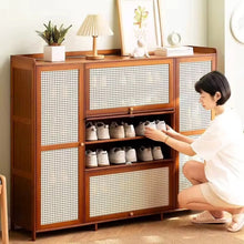 26 Pairs Wooden bamboo shoe cabinet shown from another angle (Wooden, Bamboo)