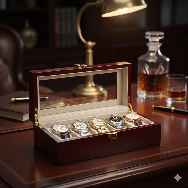 Luxurious wooden 5 slots watch case — Wooden, Arvani Home Essentials