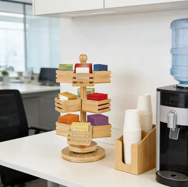3 Tier Rotating Bamboo Tea Bag Organizer - — Bamboo, Arvani Home Essentials