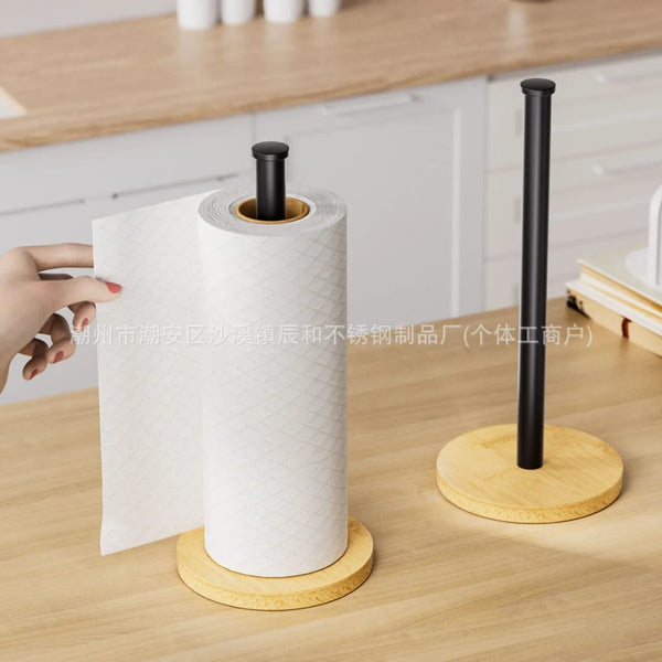 paper towel holder — Metal with bamboo base, Arvani Home Essentials