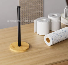 paper towel holder shown from another angle (Metal with bamboo base)