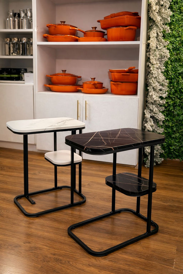 Luxury Marble textured side table — Solid wood with marble textured top, Arvani Home Essentials