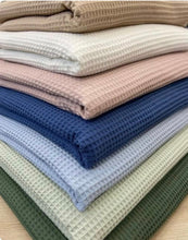 Waffle Bed Coverlet Set with pillow cases shown from another angle (Pink, Burnt Orange, White, Grey & Green)