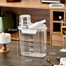 Airtight transparent food storage container with easy-press lid and measuring scale shown from another angle (Kitchen Storage & Organisation)