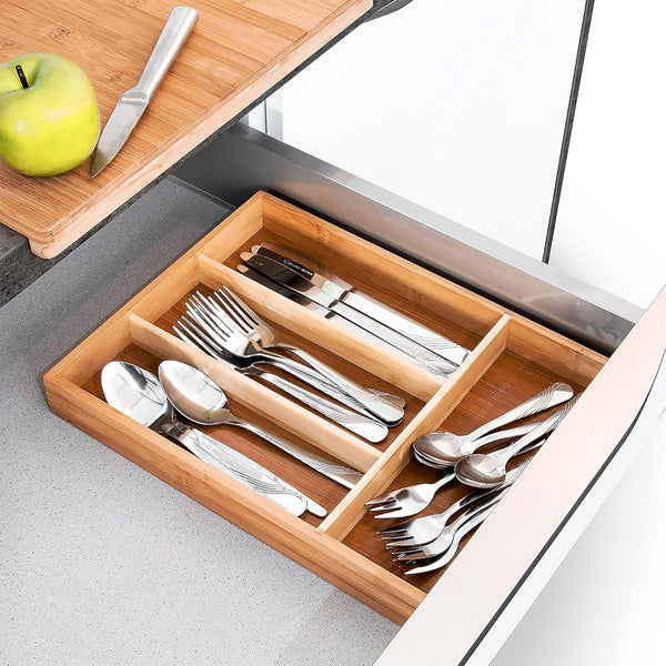 Bamboo Cutlery Tray With 4 Slots — Bamboo, Arvani Home Essentials