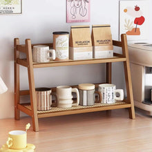 Wicker style Bamboo countertop storage rack shown from another angle (Bamboo)