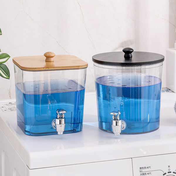 Acrylic Laundry Detergent Dispenser with Bamboo Lid & tap — Acrylic, Bamboo, Arvani Home Essentials