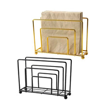 Modern minimalist style metallic serviettes holder shown from another angle (black, Gold)