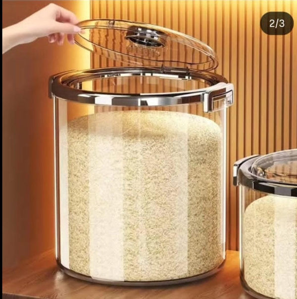Acrylic Airtight Transparent Rice Bucket with Flip-Top Lid — Acrylic, Arvani Home Essentials