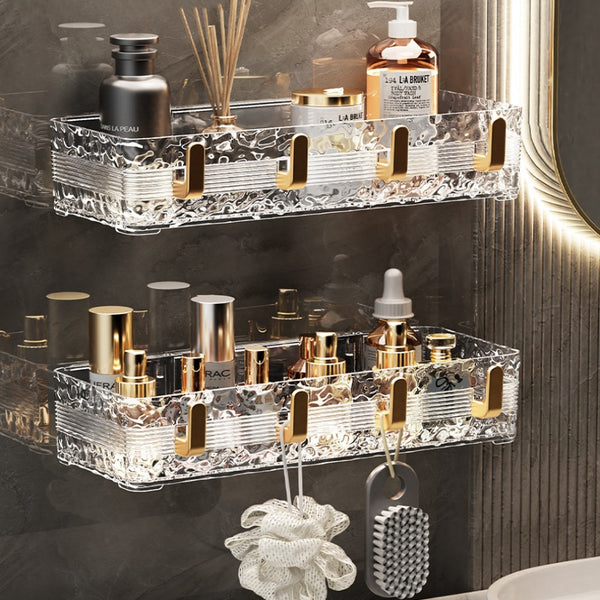 Acrylic Wave Patterned Storage Shelf with gold colored hooks — Acrylic, Arvani Home Essentials