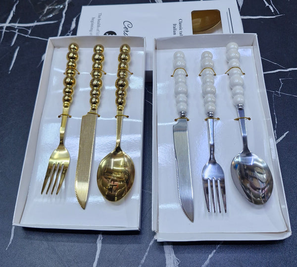 Pear Bubble Handle Cutlery Set – 3PCS — Ceramic/Resin Handle & Stainless Steel Head, Arvani Home Essentials