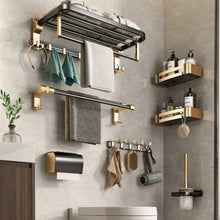 7pcs Black and Gold Multifunctional Aluminum Bath Towel Storage Rack Set Bathroom Storage Rack shown from another angle (Aluminum)
