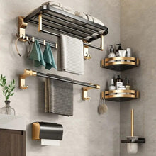 7pcs Black and Gold Multifunctional Aluminum Bath Towel Storage Rack Set Bathroom Storage Rack shown from another angle (Aluminum)