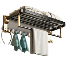 7pcs Black and Gold Multifunctional Aluminum Bath Towel Storage Rack Set Bathroom Storage Rack shown from another angle (Aluminum)