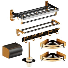 7pcs Black and Gold Multifunctional Aluminum Bath Towel Storage Rack Set Bathroom Storage Rack shown from another angle (Aluminum)