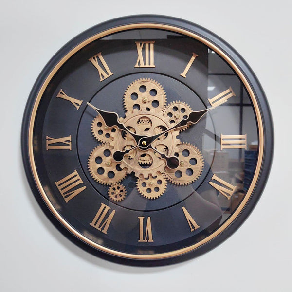 16 inches creative dynamic gear wall clock — black, bronze, Arvani Home Essentials