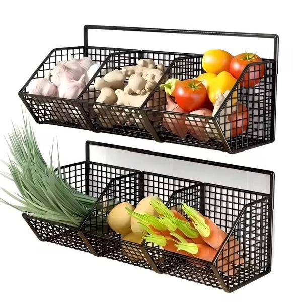 Wall mounted mesh kitchen storage rack — black, Arvani Home Essentials