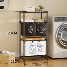 4 grid laundry basket with storage rack shown from another angle (Bathroom & Laundry Storage)