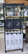 4 grid laundry basket with storage rack shown from another angle (Bathroom & Laundry Storage)