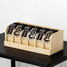 6 Slot Premium bamboo belt organizer shown from another angle (Bamboo)