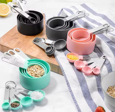8pcs Multipurpose measuring spoons/Cups Kitchen Gadgets Baking Accessories tools with stainless steel handles shown from another angle (Stainless steel)