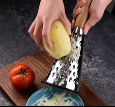 4-Sided Stainless Steel Kitchen Grater with Wooden Handle shown from another angle (Stainless Steel)