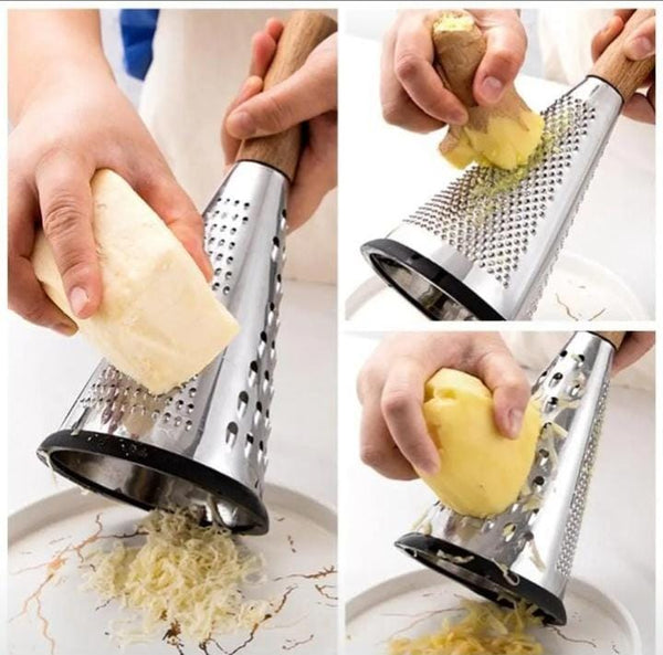 4-Sided Stainless Steel Kitchen Grater with Wooden Handle — Stainless Steel, Arvani Home Essentials