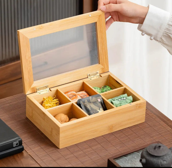 6-Section Bamboo Tea Bag Organizer Box — Bamboo, Arvani Home Essentials