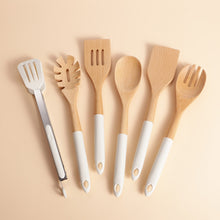6pcs premium bamboo spoon set with stand shown from another angle (Bamboo)