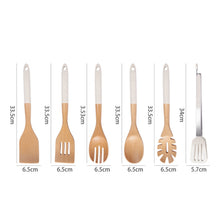 6pcs premium bamboo spoon set with stand shown from another angle (Bamboo)