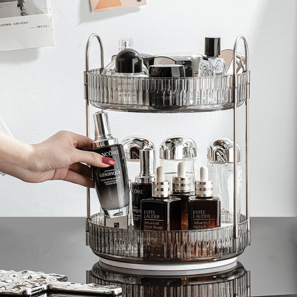 360 DEGREE 2 TIER ROTATING MULTIFUNCTIONAL TRANSPARENT MAKEUP/COSMETIC ORGANIZER — Premium transparent plastic, Arvani Home Essentials