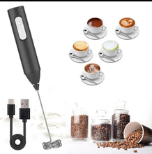 Mini USB Rechargeable Milk Frother shown from another angle (Stainless Steel)