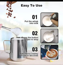 Mini USB Rechargeable Milk Frother shown from another angle (Stainless Steel)