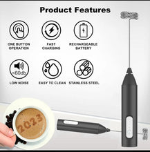 Mini USB Rechargeable Milk Frother shown from another angle (Stainless Steel)