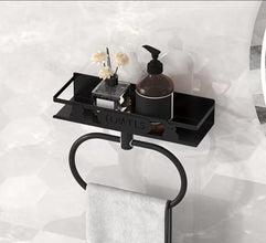 Bathroom Towel Rack with Storage Shelf shown from another angle (Rust-resistant metal)