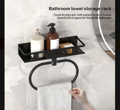 Bathroom Towel Rack with Storage Shelf shown from another angle (Rust-resistant metal)