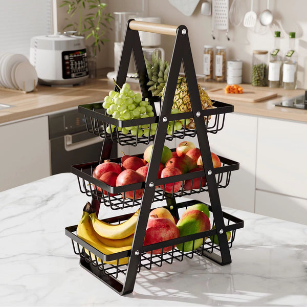 Triangular 3-Tier Metallic Mesh Fruit Basket — Metallic Mesh, Arvani Home Essentials