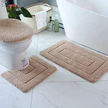 3PC Bathroom Mat Set shown from another angle (Grey, Green, Dark Blue, Beige, Maroon & Brown)