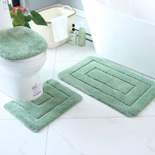 3PC Bathroom Mat Set shown from another angle (Grey, Green, Dark Blue, Beige, Maroon & Brown)