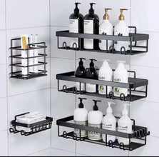 5PC Metallic Carbon Shower Caddy Shelf Set shown from another angle (Metallic Carbon)