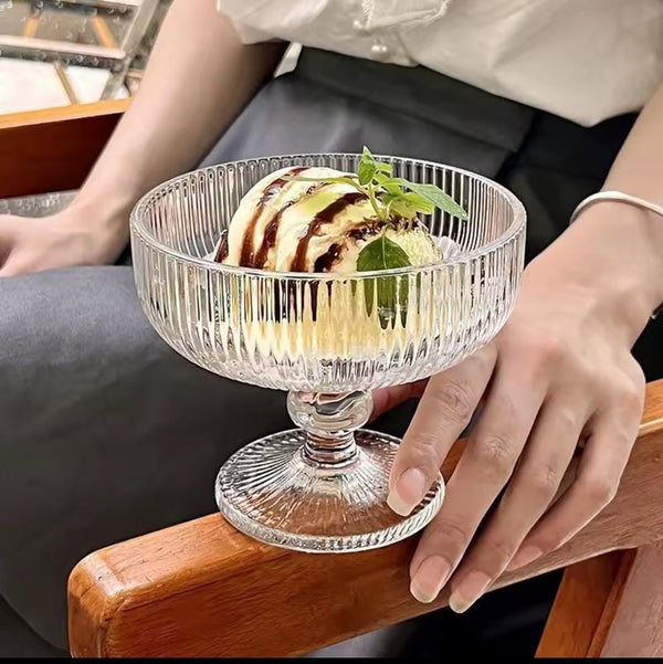 6-Piece High Borosilicate Ribbed Dessert & Ice Cream Glass Goblet Set — High Borosilicate Glass, Arvani Home Essentials