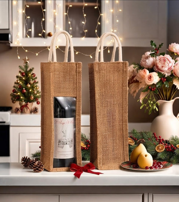 Rustic Christmas Jute Rope Wine Bottle Bags
