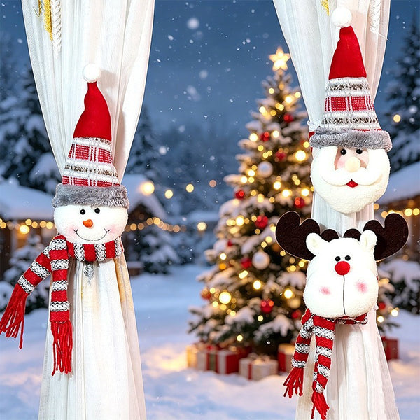 Santa, Snowman & Reindeer Christmas Curtain Tiebacks