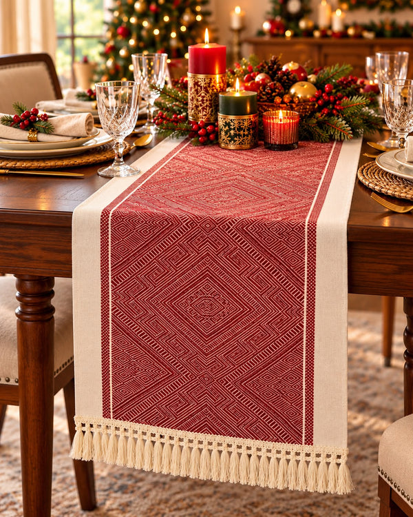 240cm Red & Cream Christmas Table Runner