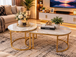 White Marble-Effect Glass Nesting Coffee Tables