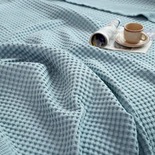Waffle Bed Coverlet Set with pillow cases shown from another angle (Pink, Burnt Orange, White, Grey & Green)