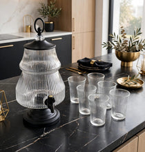 7PC Ribbed Glass Juice Dispenser Set with Tap & 6 Glasses – view 2