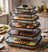 4-Piece Stainless Steel Fish Platter Set with Glass Lids – view 2