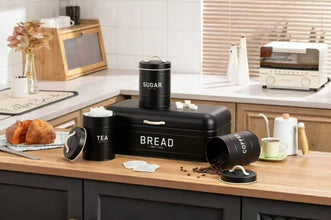 4-Piece Quilted Metal Bread Bin and Tea Sugar Coffee – view 2